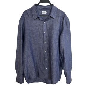 FLANNEL Australia Men's Shirt Sz XL Blue Linen Cotton Blend Long Sleeve Luxury